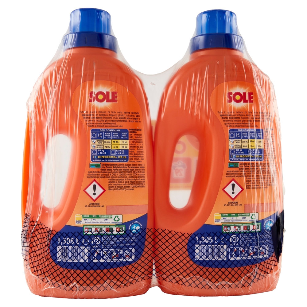 Sole Detersivo lavatrice Bianco Splendente 58 lavaggi 2 x 1,305 L